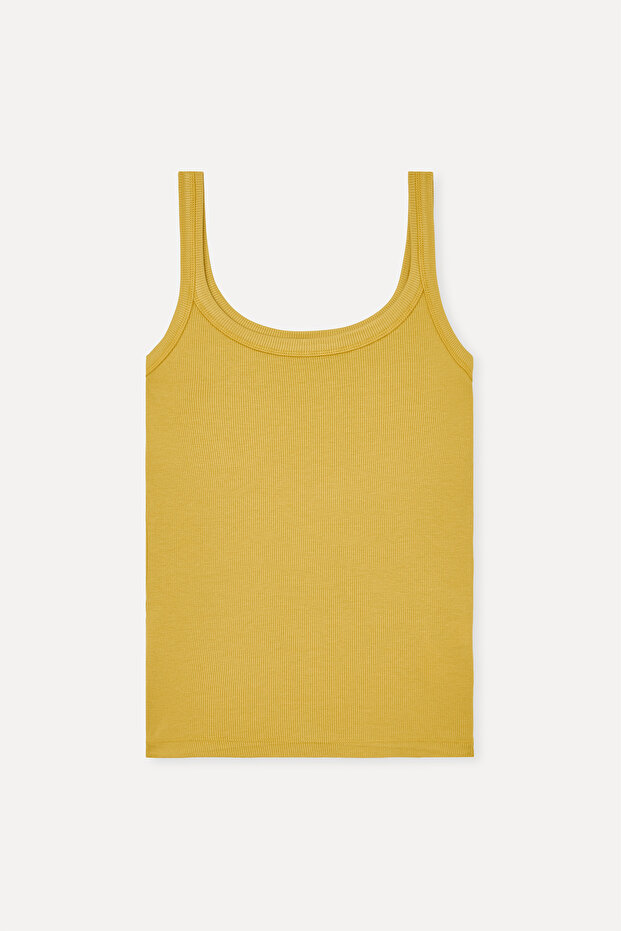 Women's Mustard Fitted Crew Neck Tank Top