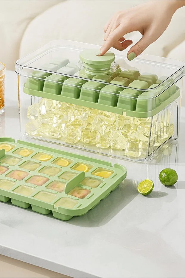 New Generation Pressed Double Ice Tray Ice Box – 28 28 56 Compartments with Lid Storage Box 10X20 cm