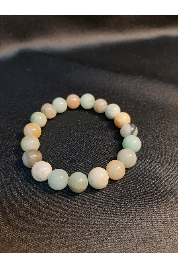 Green, Brown and White Toned 10mm Natural Agate Stone Bracelet