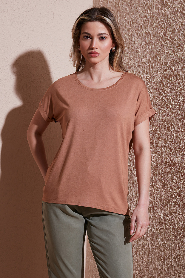 Flowy Crew Neck Basic t Shirt t Shirt 26Y0194K1