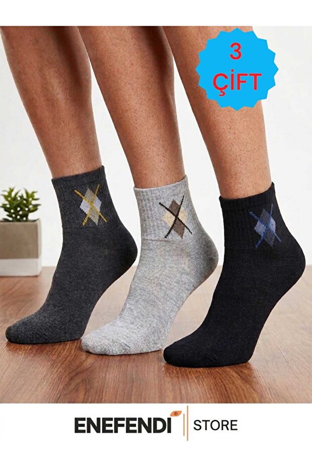 Set of 3 Socks ★ Men's Short Socks ★ Seasonal Comfortable Combed Cotton ★ Smoked, Grey, Black (40-45)