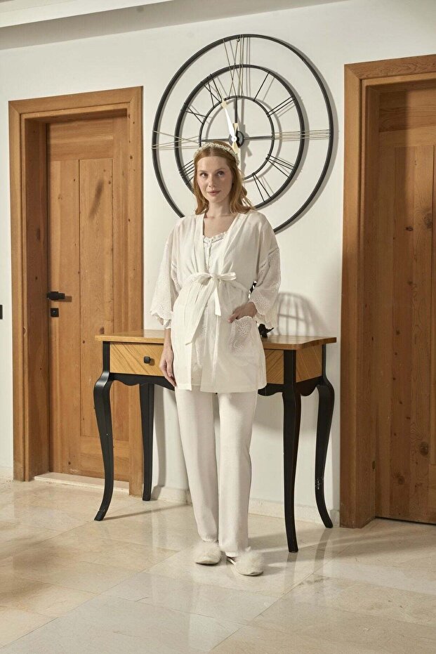 Scalloped Maternity 3-Piece Pajama Set Cossybyaqua 26641-40