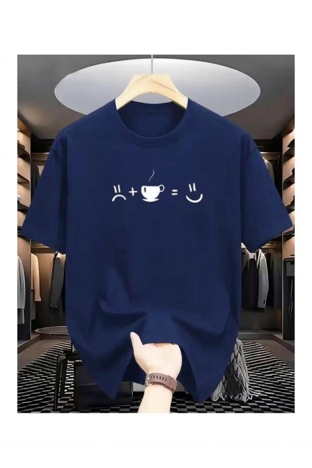 Unisex Coffee Printed Oversize Crew Neck T-Shirt