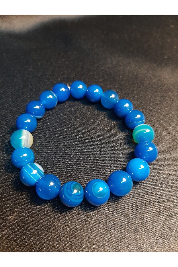 Navy Blue Color Natural Large Agate Stone Bracelet 10 mm Unisex