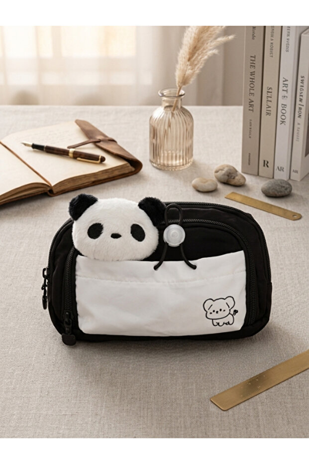 3-Compartment Mesh Pencil Case Makeup Bag