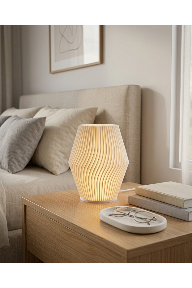 Arse Modern Lampshade Table Lamp White Minimal Decorative Night Light (Bulb Included)