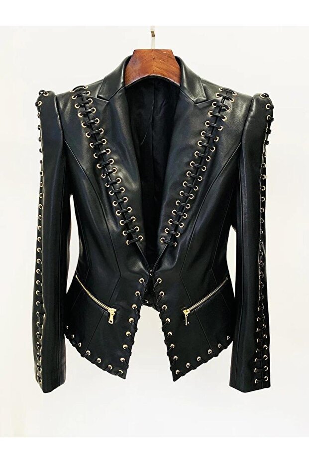 Luxury Hollow Out PU Leather Blazer