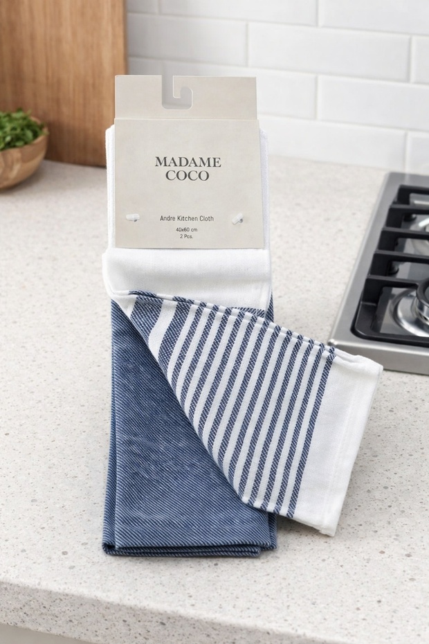 Andre 2-Piece Drying Cloth - White/Navy Blue