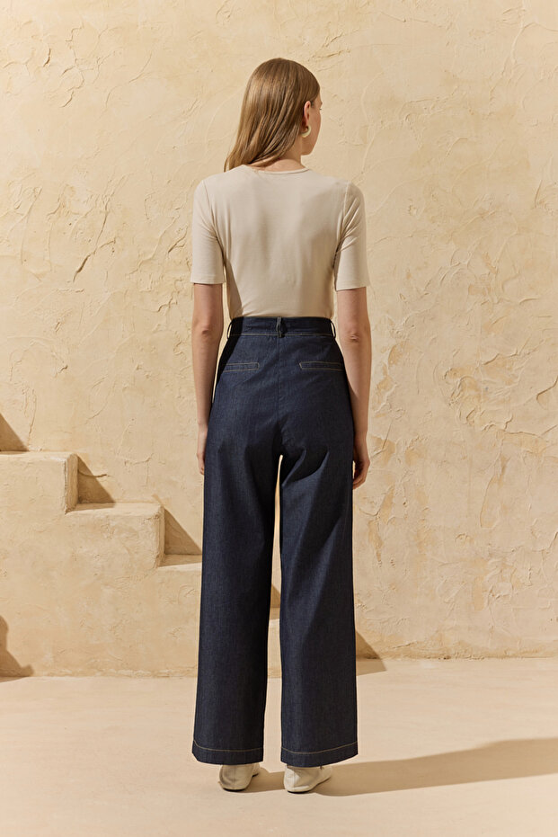 Navy Blue Washed Pipe Pants - 6
