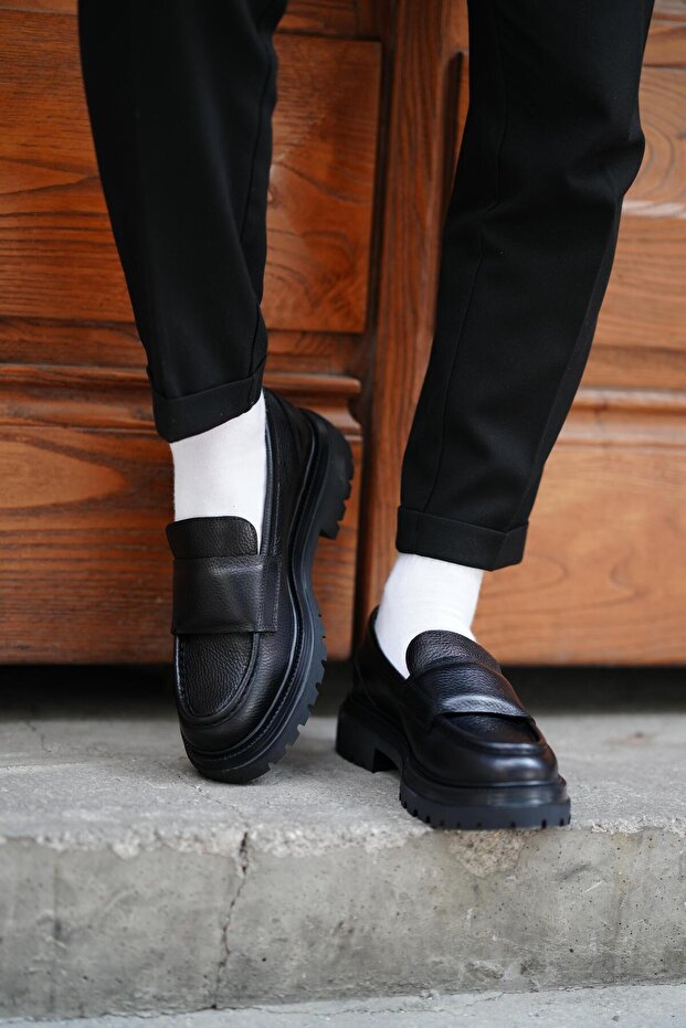 Nady Model Genuine Leather Handmade Black Floter Casual Shoes