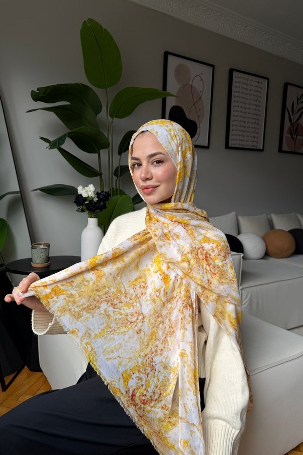 Marble Cotton Shawl-Yellow