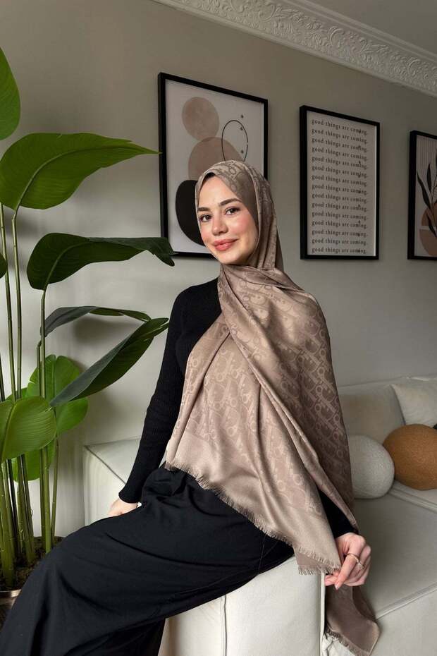 D Model Cotton Silk Shawl-Beige