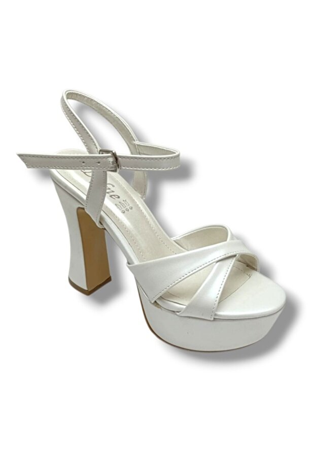 787-26 White Cross Mirrored 30mm Platform Heel Women's Sandals (12cm)