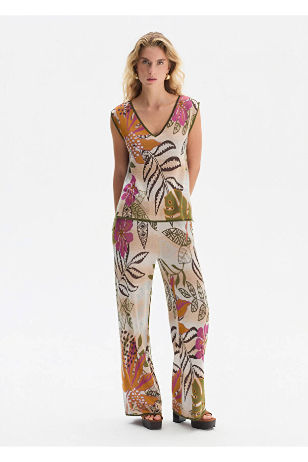 Tropical Pattern Detailed Knitwear Trousers
