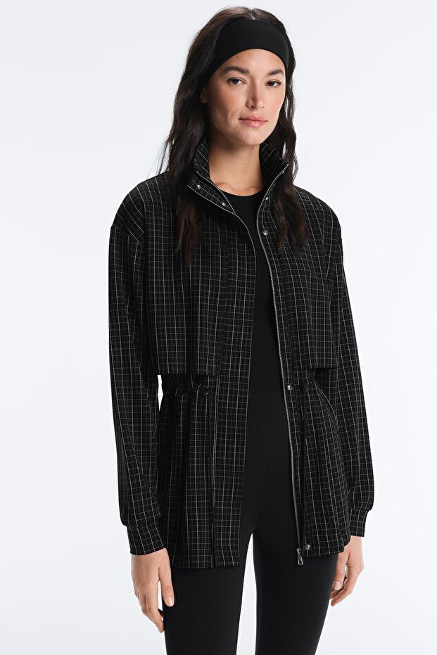 Long checked piqué jacket - 4