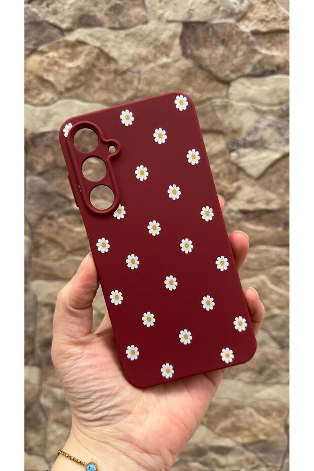 Samsung Galaxy A55 Compatible White Daisy Patterned Silicone Shock Absorbing Classic Protected Rubber Case