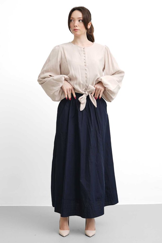 Molly Nelly Women's Elastic Slim Flared Skirt with Stitching Detail