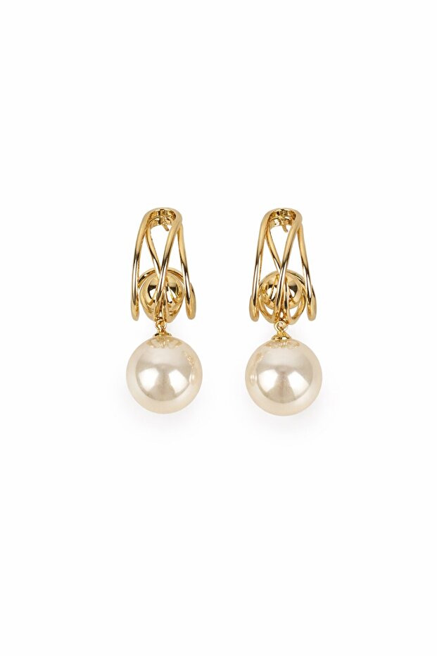 Half Hoop Earrings with Pearl and Bead Detail