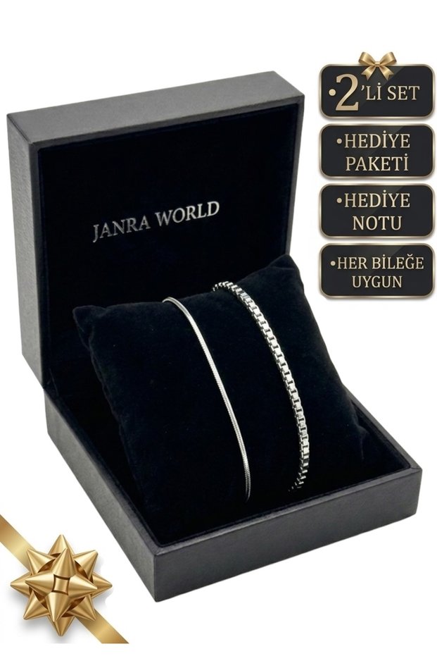 Set of 2 Silver Color Stainless Steel Bracelets Adjustable Non-Tarnish Stylish Gift Unisex