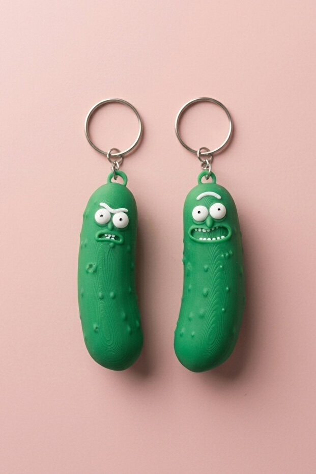Set of Two Funny Pickle Figured Keychains - Couple and Kanka Keychain Bag Ornament (with Surprise Gift)