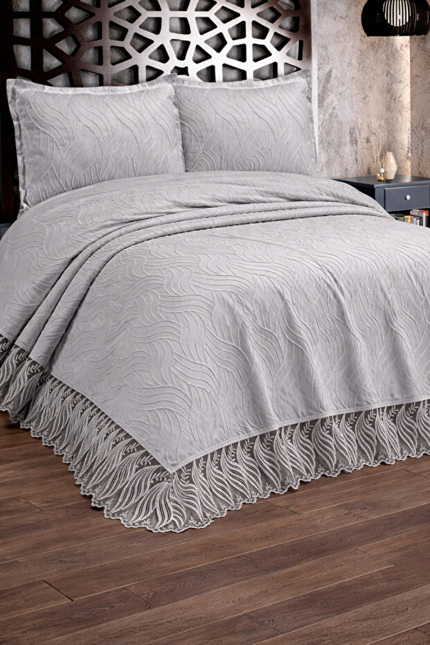 Rojda French Laced Dowry Double King Size Pique Cover Set / Bedspread Set 3 Pieces