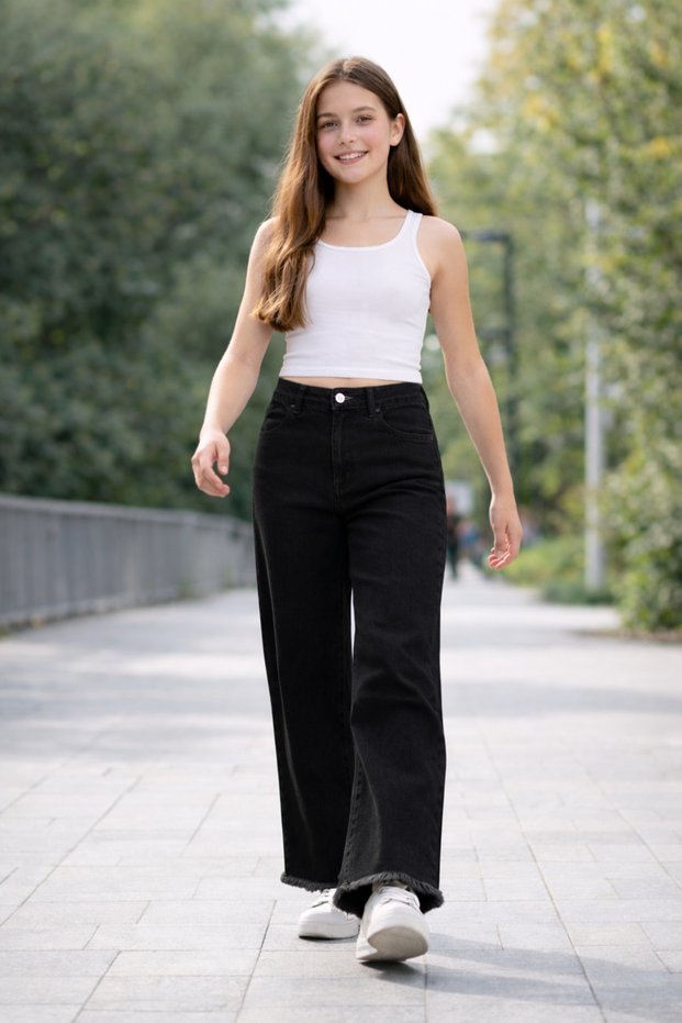 26904-26 Girls' Denim Pants Wide Leg High Waist Casual Comfortable Jean Pants