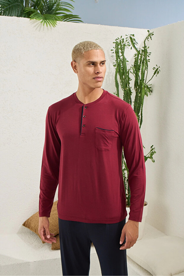 Uslucan Alişveri̇ş 9220 Men's Midi Collar Long Sleeve Pajama Set
