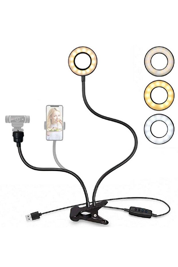 Light Stand for Live Stream, Selfie Ring Light with Webcam Mount