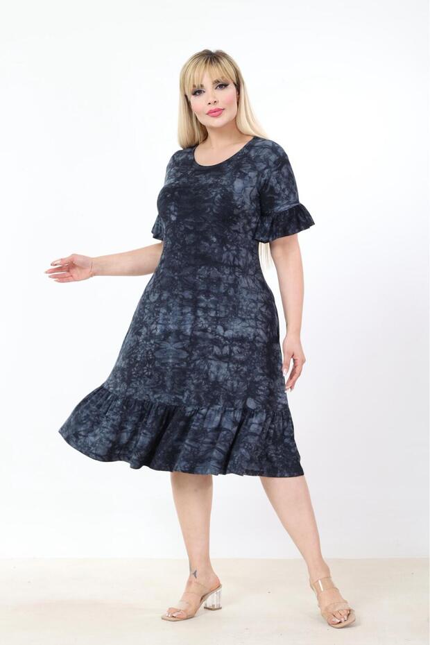 Plus Size Knee-Length Sleeve And Skirt Ruffle detailed short sleeve Stylish Pocket Viscose Combed Cotton Dress