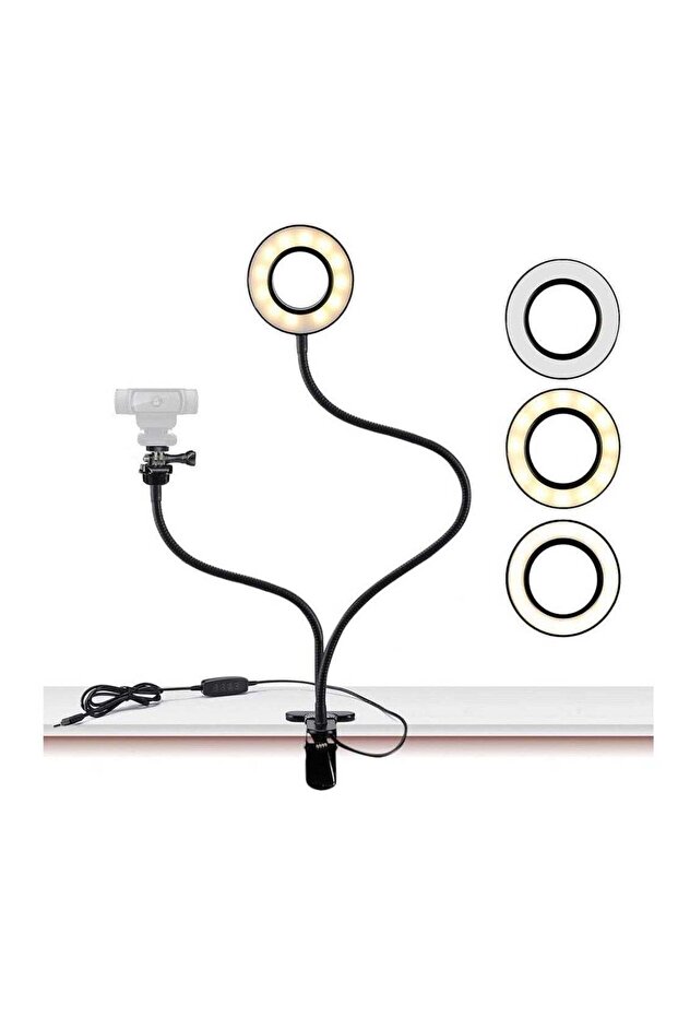 Webcam Light Stand for Live Stream, Selfie Ring Light with Webcam Mount for Logitech C925e, C922x, C