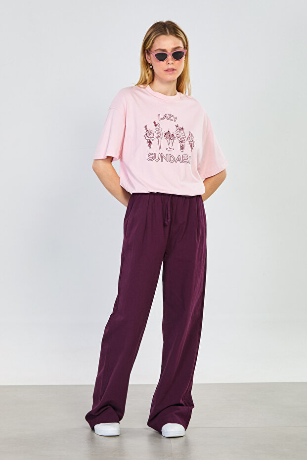 Women's Belted Loose-Fit Trousers - Plum