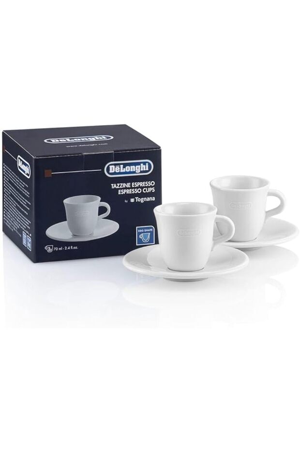Espresso Cups Set of 2 – 70ml Handmade White Cups with Saucers, Egg-Shaped Design, Micro