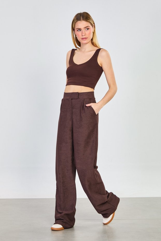 Women's Velcro Detail Loose Trousers - Bitter Brown