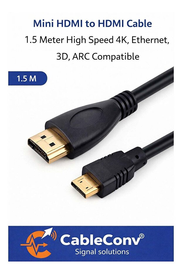 كابل HDMI صغير إلى HDMI بطول 1.5 متر عالي السرعة يدعم 4K، إيثرنت، 3D، ومتوافق مع ARC