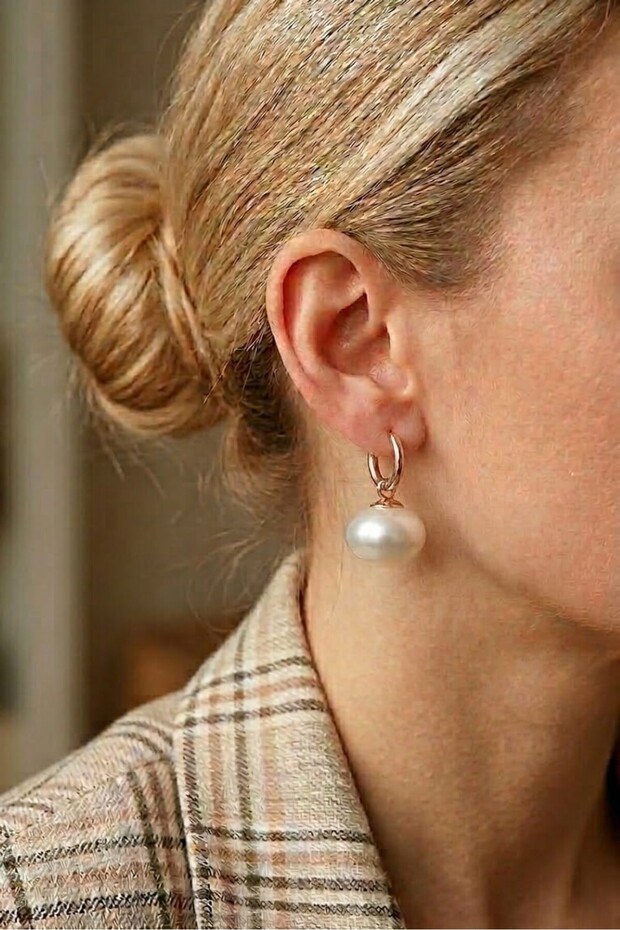 Pearl Dangle Gold Hoop Earrings