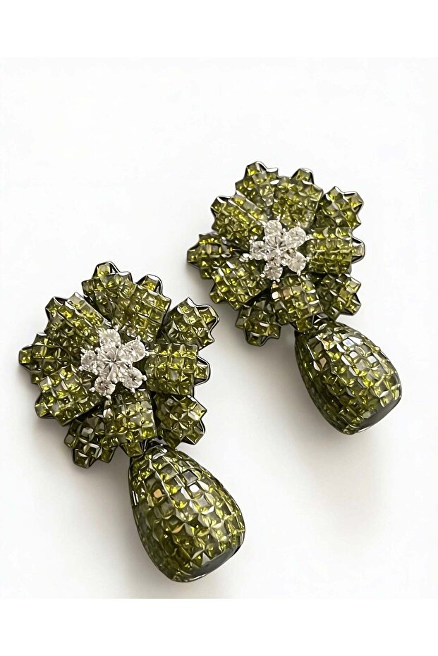 Peridot Bloom Statement Drop Earrings - 1