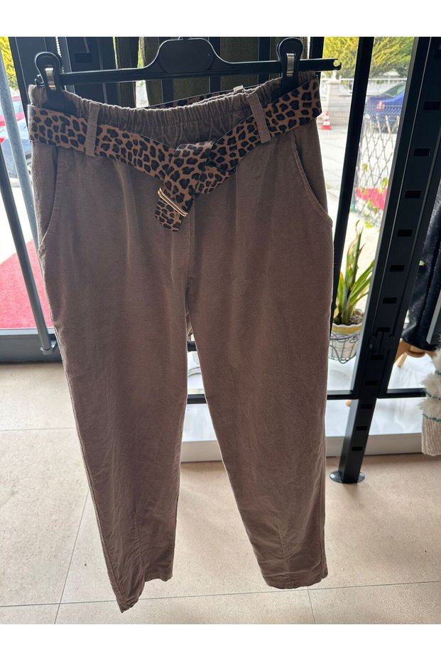 Italian Corduroy Women's Trousers with Leopard Belt