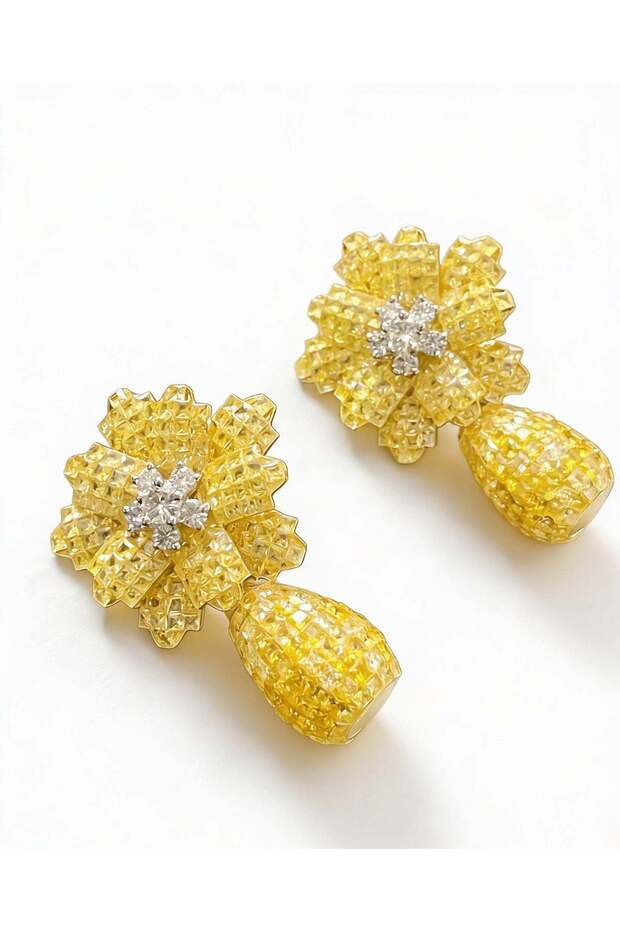 Citrine Flower Dangle Statement Earrings