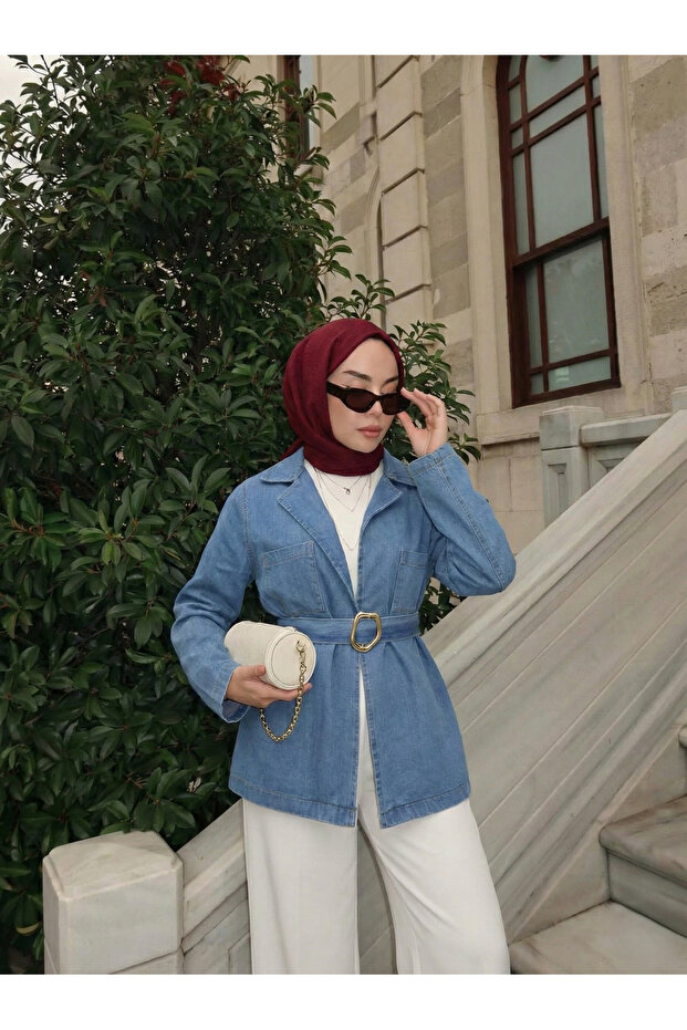Pocket Detail Denim Jacket-Denim Color