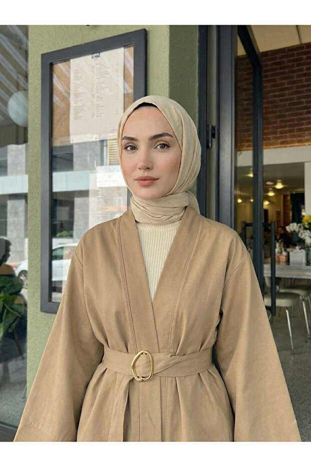 جاكيت بتفاصيل أكمام واسعة - كراميل