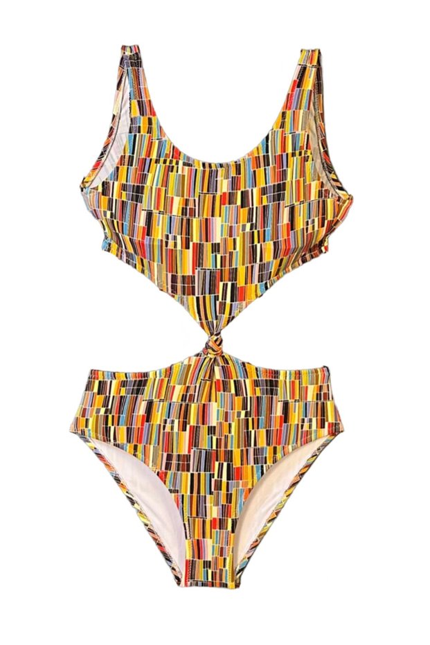 Siv - Colorful Striped Cut-Out Knot Detailed Girls' Swimsuit by Nessi Byrd