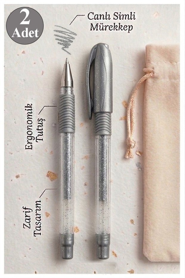 Silver Gray Glitter Gel Pen 1.0mm 2 Pieces Fluent Writing Pensil Glitter Gel Pen Ballpoint Glitter Pen Glitter