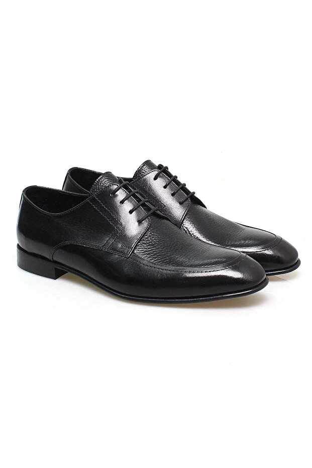 Black Color Lace-Up Genuine Leather Men's Shoes