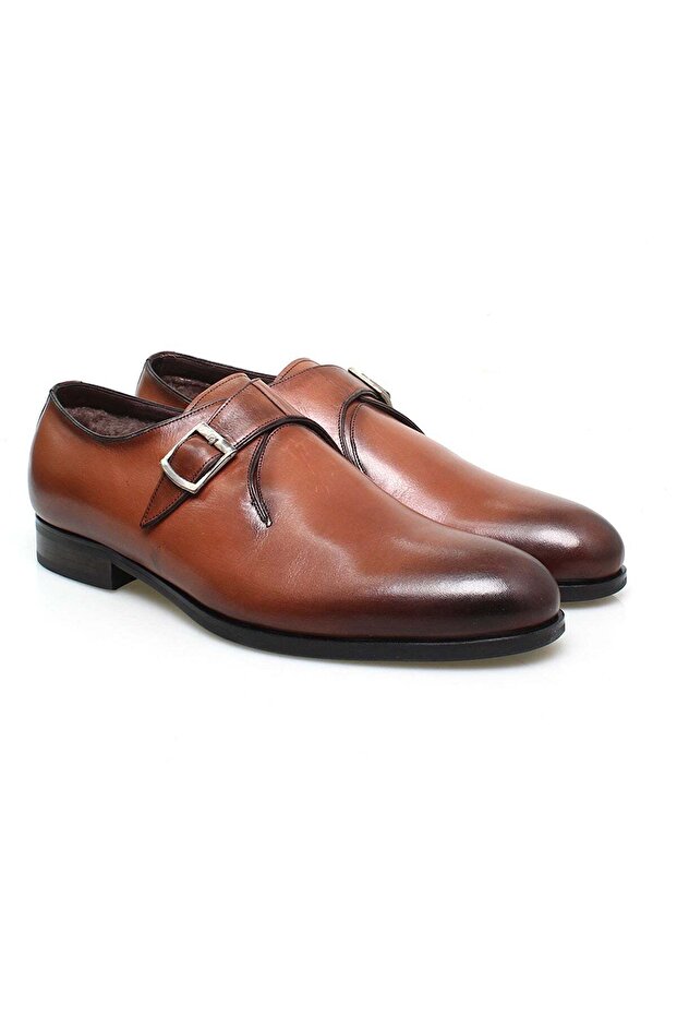 Brown Laceless Genuine Leather Men's Shoes