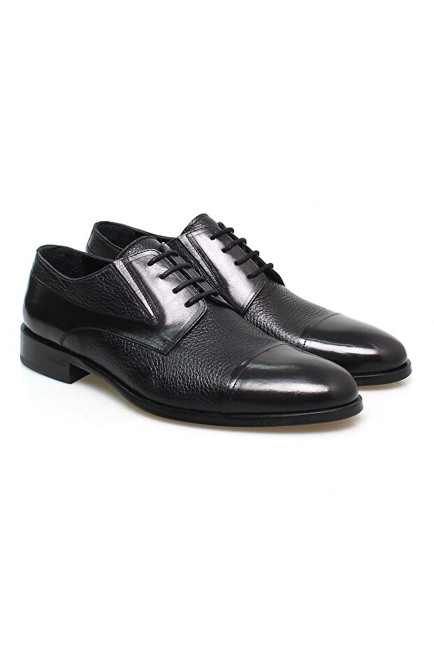 Black Color Lace-Up Genuine Leather Men's Shoes