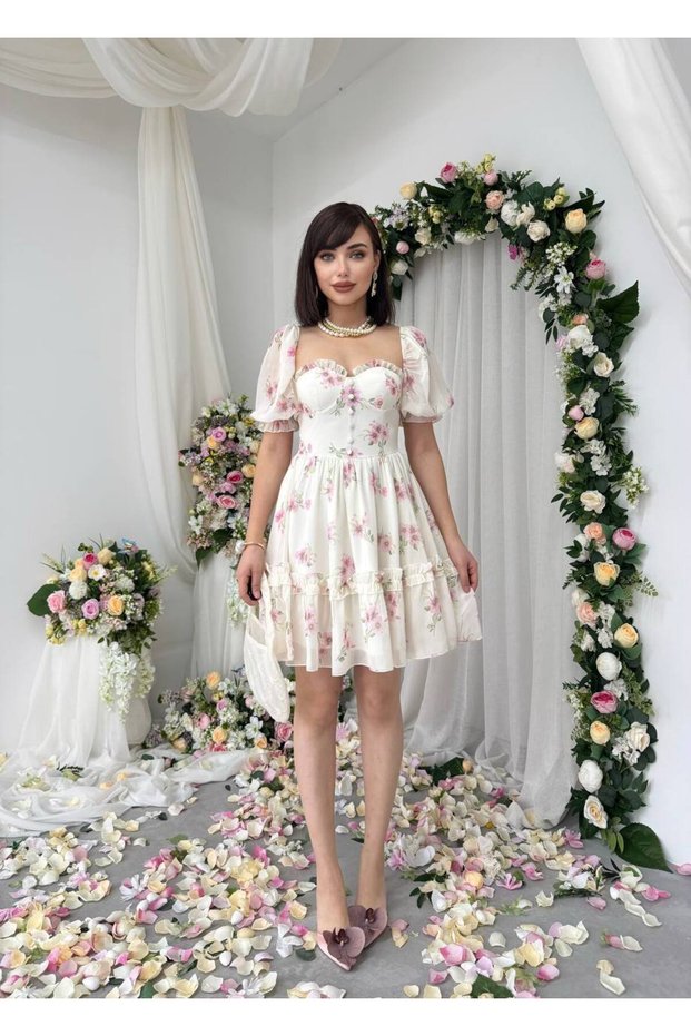 Women's Wıms Button Detailed Floral Mini Dress