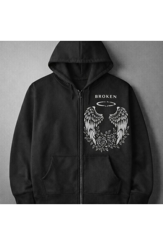Black Vintage Angel Affliction Cyber Grunge Y2K Hooded Unisex Cardigan