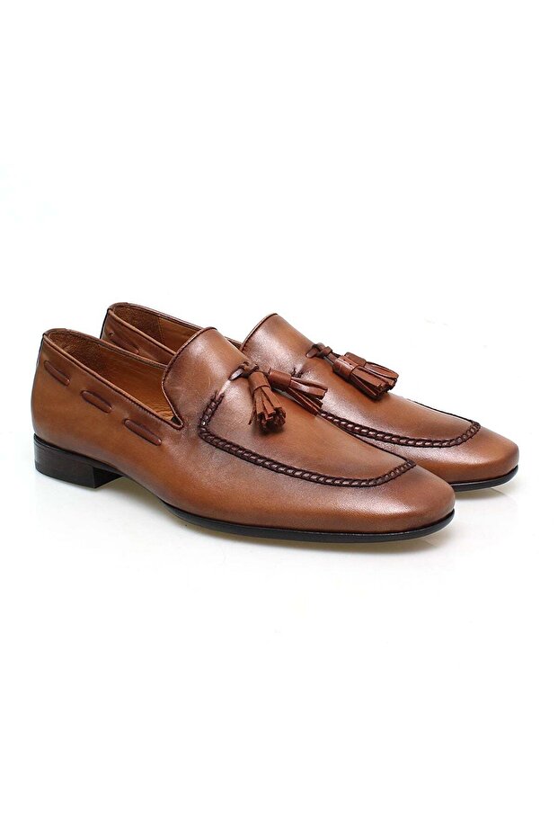 Brown Laceless Genuine Leather Men's Shoes