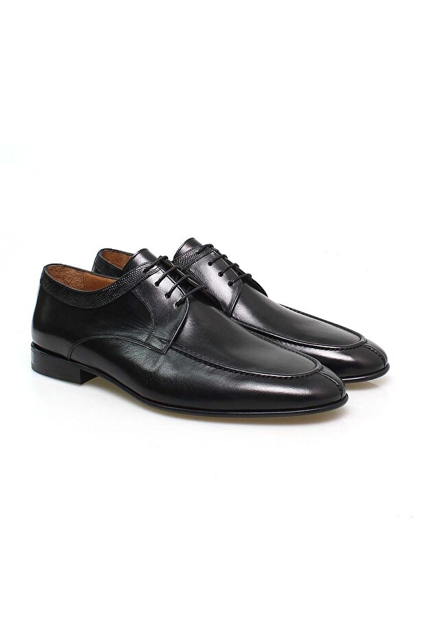 Black Color Lace-Up Genuine Leather Men's Shoes