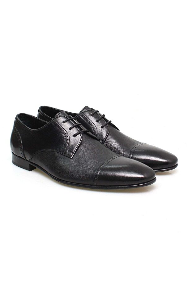 Black Color Lace-Up Genuine Leather Men's Shoes